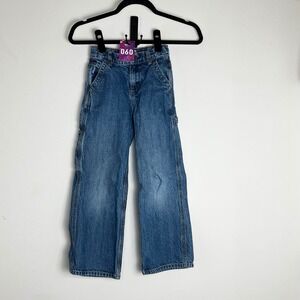VTG OshKosh B'gosh Carpenter Jeans Kids Size 8 Blue Denim Adjustable Waist FLAW